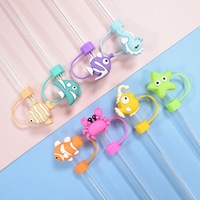 Cache-paille en caoutchouc souple universel 10 mm, motif dessin animé mignon semi-3D, à personnaliser, pour étui, breloque, protection anti-poussière pour paille, motif animaux marins