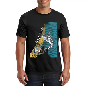 Schlussverkauf Qualität Reine Baumwolle T-Shirt Bahamas Marlin Flagge Muster Kurzarm-Top Großhandel individuelles T-Shirt zu niedrigerem Preis