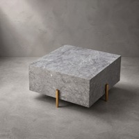Table basse carrée moderne de luxe en marbre artificiel avec pieds en métal laiton pour hôtel et salon, personnalisable
