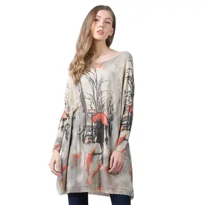 Maglione oversize in lana XIKOI per donna abiti lunghi Pullover caldi maglione con stampa lampada maglione lavorato a maglia Casual Femme