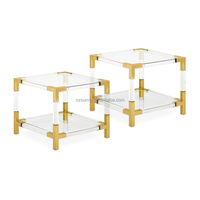 Table basse moderne en acier inoxydable, acrylique et verre avec accents dorés, design luxueux, meubles durables pour le salon, pour un usage domestique