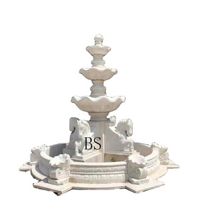 Grande fontaine en marbre beige sculptée à la main pour jardin extérieur, piscine, 3 niveaux - Product Image 4