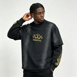 <span class=keywords><strong>เสื้อ</strong></span>ยืดโอเวอร์ไซส์ผ้าฝ้ายหนานุ่มสั่งทำพิเศษ พิมพ์ลายสกรีน แขนยาวสองชั้น ตัดเย็บแบบครอป ขาดๆ แบบดิสเทรส สำหรับผู้ชาย - Product Image 1