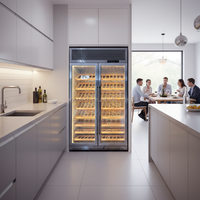Réfrigérateur à vin en acier inoxydable avec étagères en bois et métal personnalisées, encastrable ou autoportant, pour la maison et les restaurants