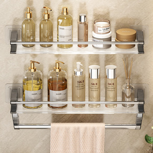 Étagère de salle de bain murale 60x70cm en acrylique avec porte-serviettes et rangement, installation en coin, durable - Product Image 2