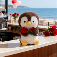Peluche ours en peluche rose pour la Saint-Valentin, pingouin en peluche, animal en peluche, ours mignon et moelleux tenant une rose, porte-clés en peluche, cadeau romantique