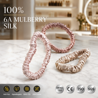 Lot de 4 chouchous en soie 100 % pure soie de mûrier, petits et fins, luxueux, élastiques, pour femmes aux cheveux fins, épais ou bouclés
