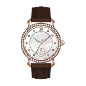 Quartz Coin Watch for Women Iridescent Glass Dial Paved Crystal <b>Case</b> Soft Black Suede Band Mini Subdial Office Wear - Product Image 3