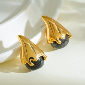 Boucles d'oreilles minimalistes en acier inoxydable 304 plaqué or 18 carats, avec résine en forme de goutte d'eau, électroplaquées, style décontracté et simple pour femmes - Product Image 6