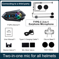 Nouveau modèle Y12 Pro Intercom pour casque de moto, casque BT, interphone 500M, écouteurs