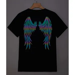 Custom Reflective Printing T Shirt Men Reflective Wings And Letter Graphic Tee