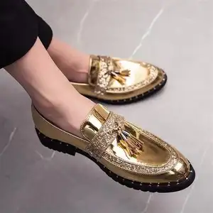 Sepatu kulit pria, sepatu kulit, Model baru, klasik, kantor, kasual, gaya mewah, asli, kualitas tinggi, bisnis, emas, berkilau