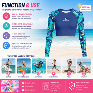 Rashguard personnalisé imprimé par sublimation pour femme, manches longues, polyester, logo personnalisé, anti-UV, <span class=keywords><strong>surf</strong></span>, natation, haut court - Product Image 2