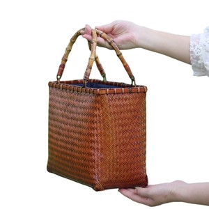 Handmade Bamboo Woven Bag Square Dark Red Women's Eco Friendly Handbag Tea Ceremony Storage Bag - Product Image 5