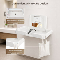 Table à langer 2-en-1, pliable en HDPE, à fixer au mur avec porte-mouchoirs intégré, pour les crèches publiques et les toilettes