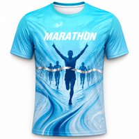 Kaos Lari Marathon Custom Biru Perak dengan Pita Finish, Cetak Digital, Cepat Kering, Bernapas, Kaos Olahraga Swoosh untuk Pria