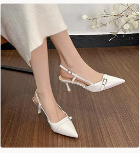 Sepatu Hak Tinggi Wanita Model Runcing, Tipis, Menawan, Terbuka, Setengah Seksi, Stiletto, Sandal Berjaring, Model Mule - Grosir - Product Image 3