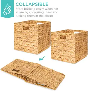 Factory Custom Made Woven Basket Foldable Storage Fruit Vegetable Hamper Water Hyacinth Wicker Bamboo Wholesale Bathroom Use