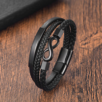 Pulsera de cuero de moda europea y americana, diseño de 8 infinidos, para hombre, venta al por mayor L20321