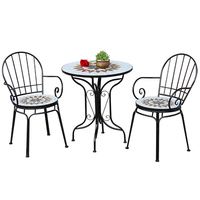 Meubles de balcon d'extérieur, style européen, table et chaises en fer forgé avec mosaïque, ensemble de table basse et de chaises en trois pièces