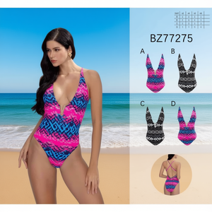 Costume da bagno intero HDJ con scollo a V profondo, controllo della pancia, motivo geometrico, vita alta, costume da bagno da donna, taglia 38 40 42 44 - Product Image 4