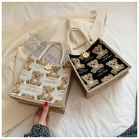 Sac de courses en toile de jute imprimé petit ours, pour usage quotidien, au charme naturel, texture fine, sensation simple et charmante