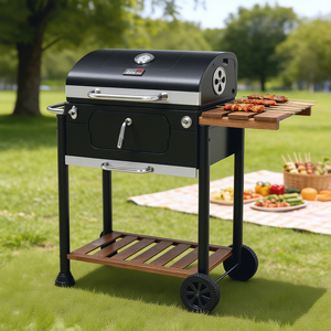 <span class=keywords><strong>Parrilla</strong></span> de Carbón y Ahumador Royal <span class=keywords><strong>Gourmet</strong></span> de Acero Inoxidable con Carrito, Diseño Moderno para Jardín y Patio Trasero, Color Negro Mediano - Product Image 4