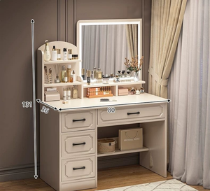 Ensemble de table de <span class=keywords><strong>maquillage</strong></span> et de coiffeuse en bois massif de luxe moderne avec miroir LED sur pied pour chambre <span class=keywords><strong>à</strong></span> coucher, appartement, salon - Product Image 3