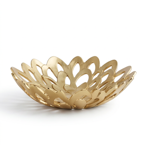 Bol décoratif floral doré de style moderne, en métal, fait main, poli, style glamour, pour décorer les cadeaux - Product Image 1