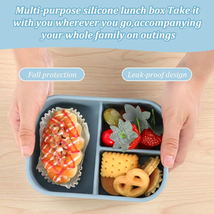 กล่องใส่อาหารเด็ก 3 ช่อง ป้องกันการรั่วซึม เก็บอาหารสด ร้อนได้ ปลอดสาร BPA  กล่องข้าวซิลิโคนสำหรับเด็กเล็ก - Product Image 6