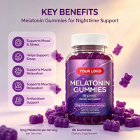 Gummies à la mélatonine en forme d'ours, d'étoile et de cœur, personnalisables, 60 unités par flacon, quantité pour 1 mois, marque privée