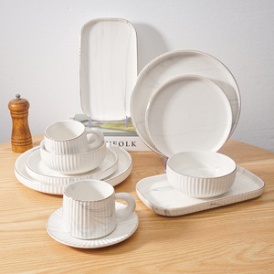 Luxurious High-End Ceramic Tableware Set Modern <b>Marble</b> Pattern Gold-Embossed Plate and Bowl for Gift Giving - Product Image 1