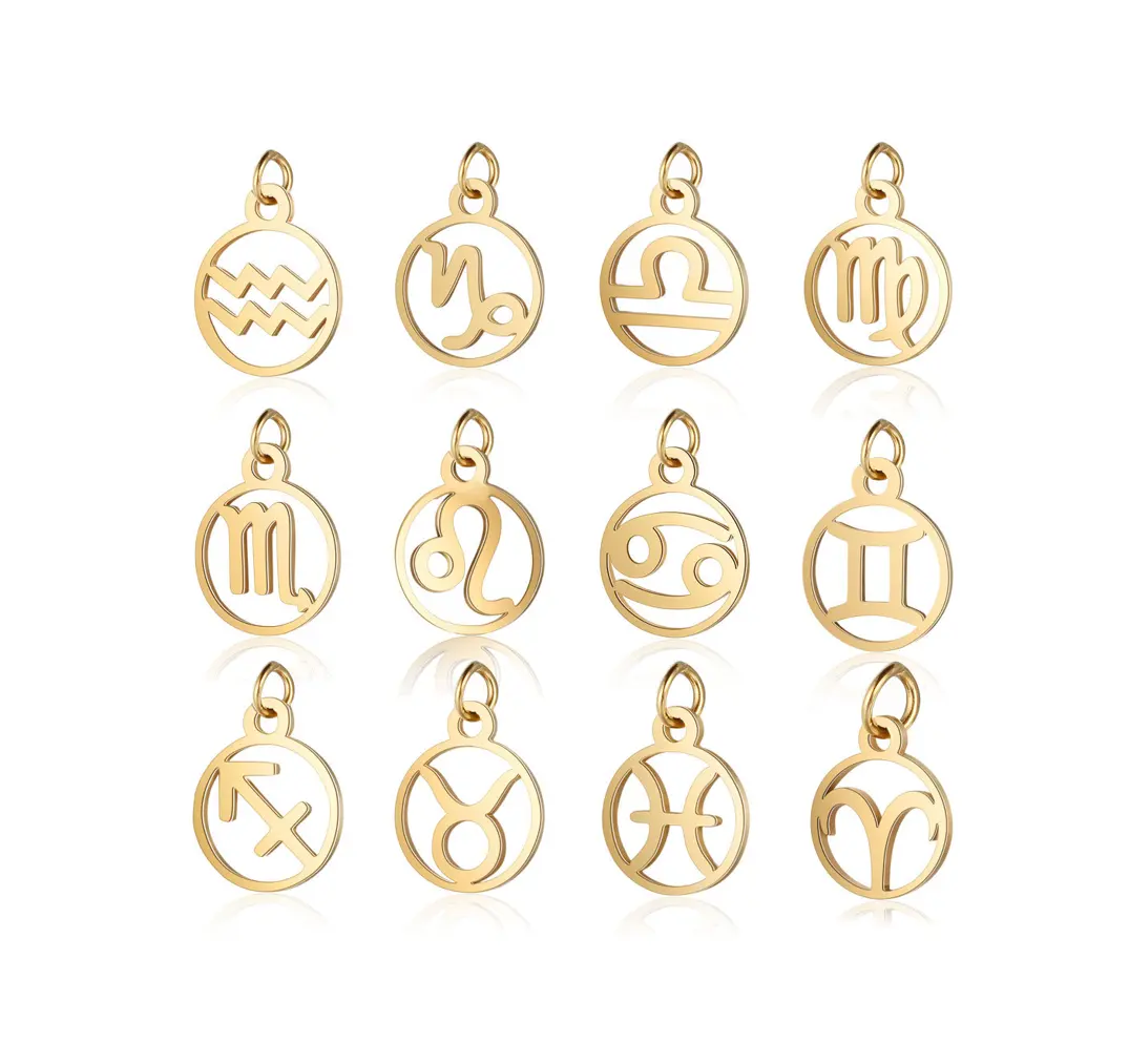 DIY Horoskop Zeichen 18 Karat vergoldet Zodiac Edelstahl Charms 12 Zodiac Anhänger für Schmuck herstellung Armband Halskette Anhänger
