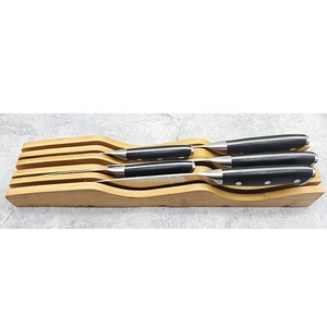 Ensemble de 6 couteaux de cuisine avec manche ABS et organiseur de tiroir en bambou, couteaux de cuisine de 3,5 à 8 pouces, ensemble de couteaux en acier inoxydable, couteaux tranchants - Product Image 1