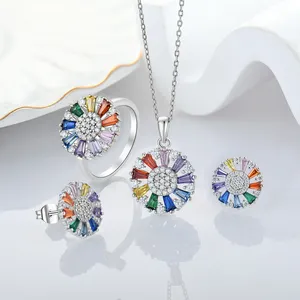 Customized Fashion 925 Sterling Silver Circle Rainbow Baguette Crystal Quartz Pendant Necklace Women Necklaces Jewelri