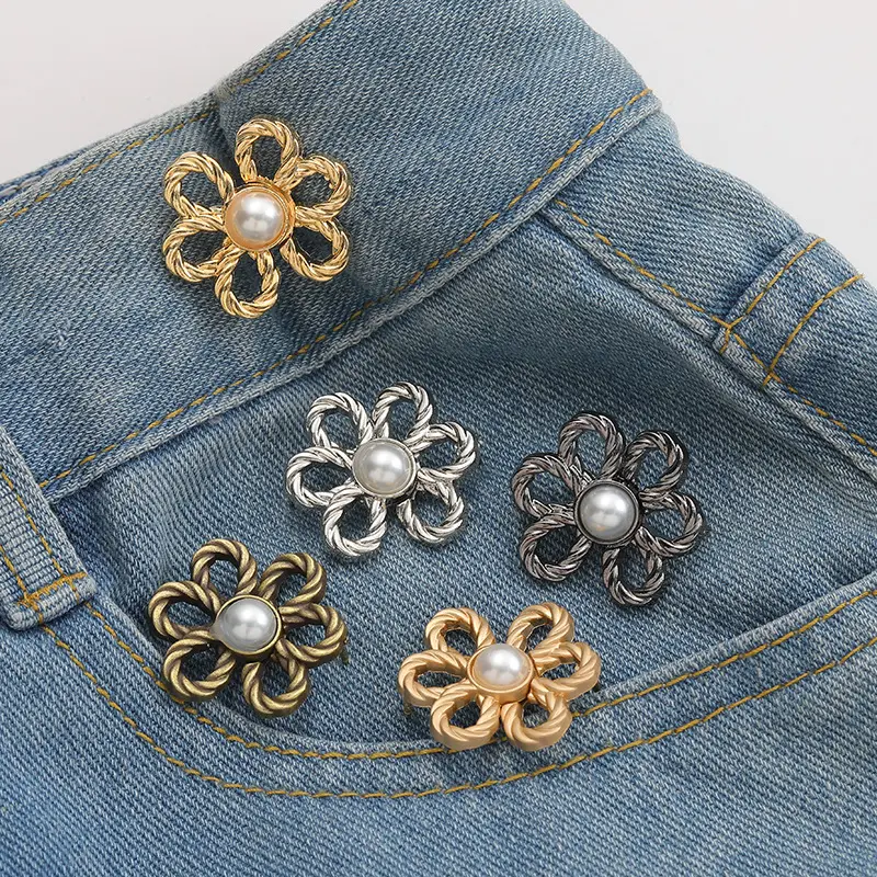 Nieuwe Custom Schattige Bloem Broek Knoop Verwijderbare Instant Taille Jeans Pin Knopen Verstelbare Beer Knopen