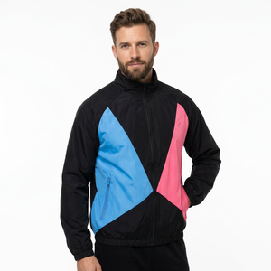 Men's Color Blocking Quilted <b>Jacket</b> Coated Breathable Windproof Zipper Closure Stand Collar Sporty Style Spring Wear <b>Black</b> Blue - Product Image 1