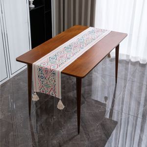 Chemin de table géométrique triangulaire coloré de style national, en coton, avec pompon, pour couvrir un coffre à tiroirs, une serviette - Product Image 4