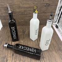 Set Botol Dispenser Minyak Zaitun, Kecap, dan Cuka Kaca Hitam Putih 500ml untuk Kegunaan Sehari-hari