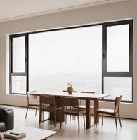 Ventana Corredera de Aluminio con Rotura de Puente Térmico, Fija y Abatible, para Balcón de Apartamento o Villa, Estilo Moderno y Lujoso, Color Negro, Marca Wharton, para Sala de Estar
