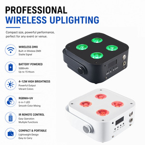 ไฟพาร์ LED IR4 Mini Uplights 4x12W RGBWA UV 6in1 ใช้แบตเตอรี่ ไร้สาย ควบคุมด้วย DMX สำหรับงานแต่งงาน ดีเจ ปาร์ตี้ และไฟเวที - Product Image 2