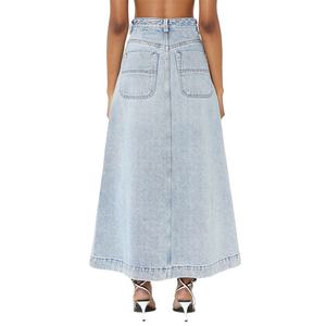 กระโปรงยีนส์ทรงเอเอวสูงสีฟ้าอ่อนติดกระดุมเต็มตัวสำหรับผู้หญิง ผลิตตามสั่งจากโรงงานจีน ขายส่ง เหมาะสำหรับใส่ทำงานหรือเป็นชุดลำลองสำหรับสาวๆ - Product Image 3