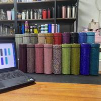 Botol Minum Pintar 500ml Custom GEM Mewah Berbahan Stainless Steel dengan Lampu LED, Berlian, dan Insulasi, Tumbler Berkilau Bertabur Rhinestone