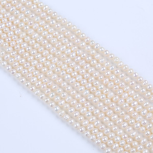 Chaîne de perles d'eau douce naturelles de Zhuji, 5-6 mm, perles blanches ovales, matériel de fabrication de collier et de bracelet pour femmes - Product Image 1