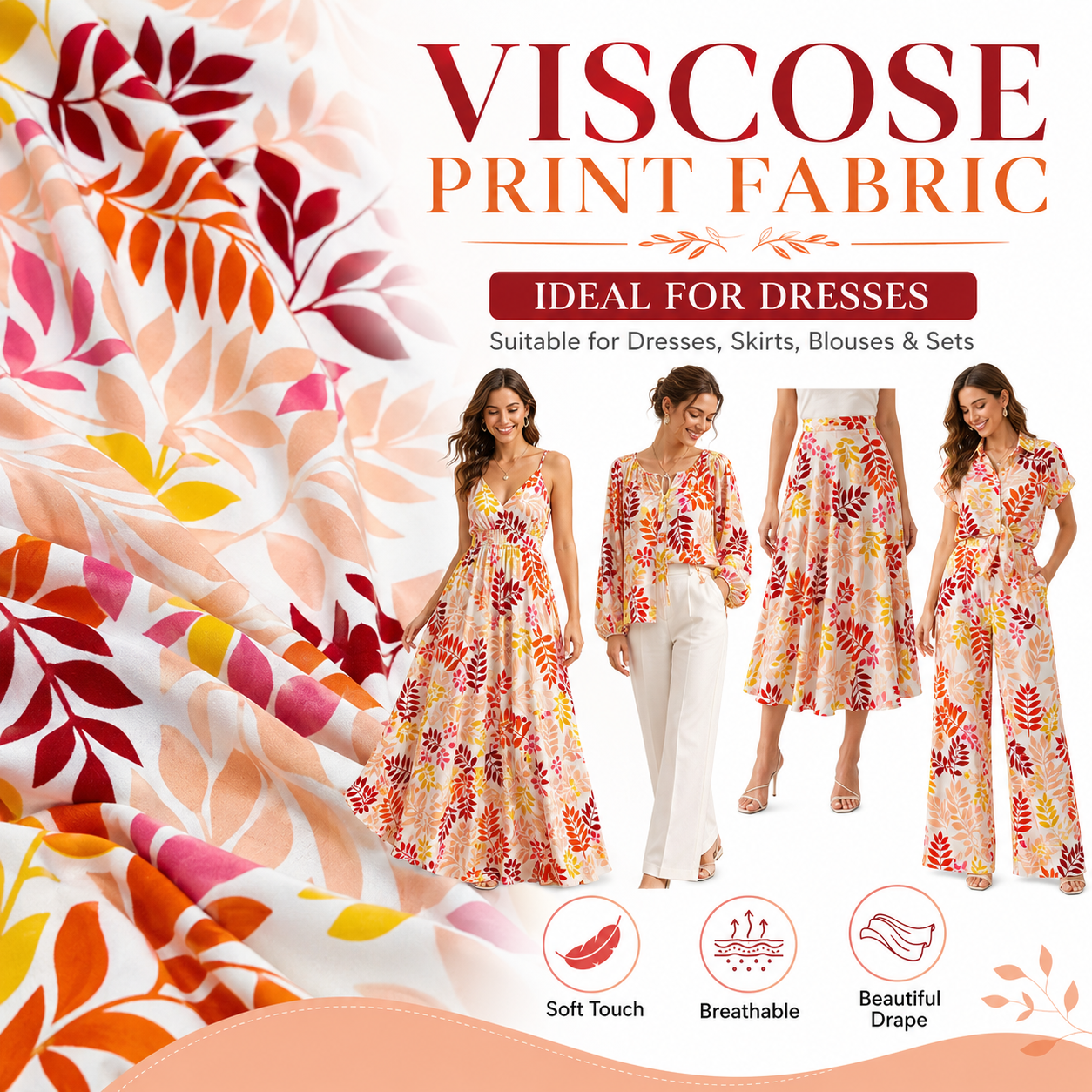 Premium Woven 100 Rayon Fabric 45S Tela Viscosa Tecido Viscose for Dress and Summer Apparel