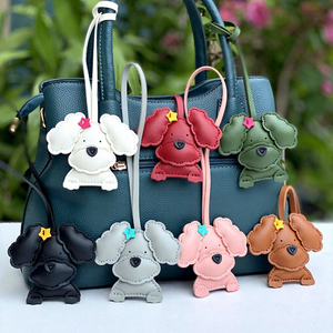 2026 Kawaii PU Leather Light Keychain Cartoon <b>pink</b> Sculpture Poodle Lanyard Luxury Pet Puppy Ball Shape <b>Teddy</b> Dog Pendants - Product Image 2