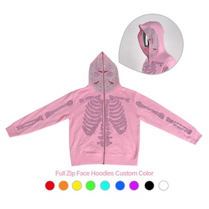 Felpe con cappuccio con cappuccio con Logo personalizzato in cotone con Logo con teschio con cappuccio con Zip a tutta faccia da uomo - Product Image 1