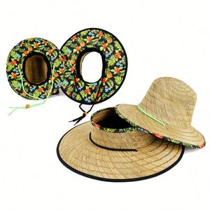 Último modelo de sombrero de paja unisex personalizado, hecho a mano en China, de alta calidad, natural, sin copa, con diseño de flor hawaiana, para salvavidas y pesca al aire libre. - Product Image 1
