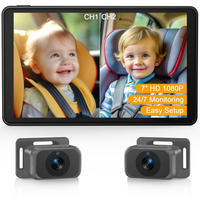 Moniteur pliable pour bébé et animal de compagnie de 6,8 pouces, double caméra, vision nocturne 1080p