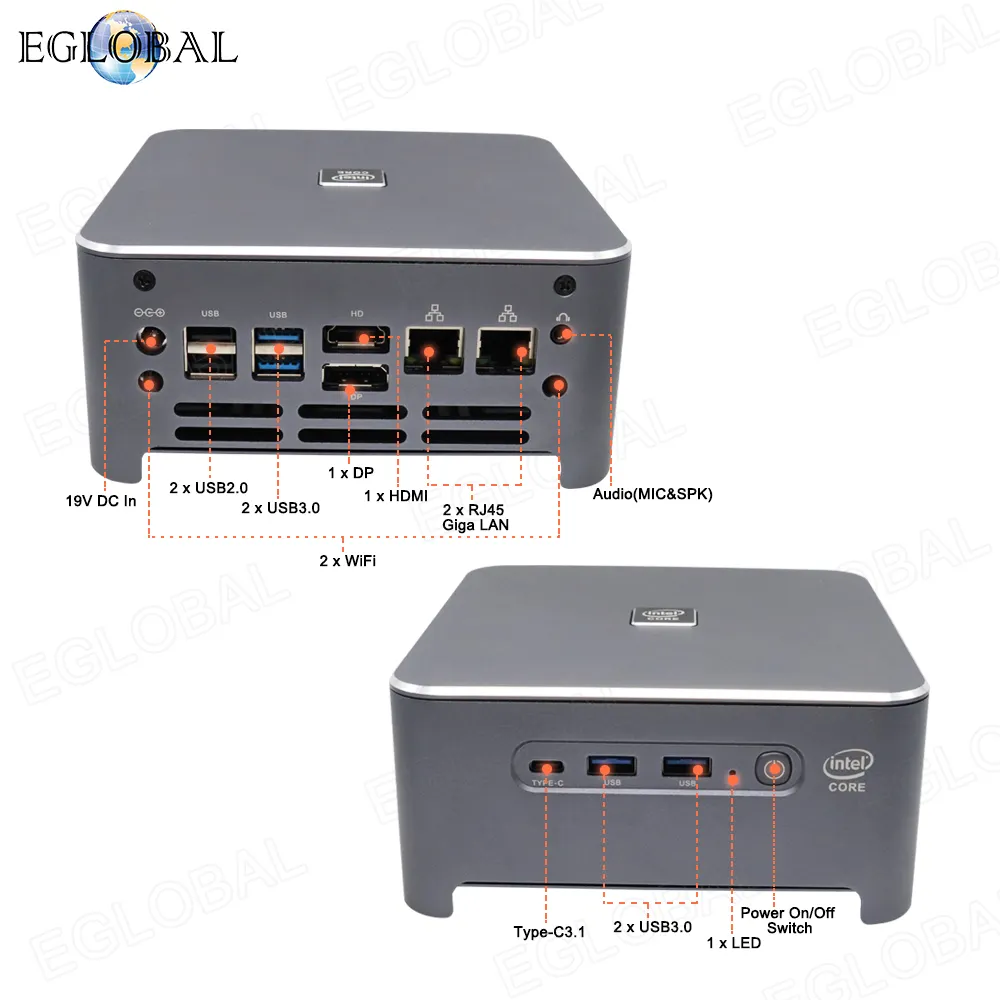 Мини-ПК Eglobal S500, Windows10 Core i9 10980HK 10880H i7 10870H 2 * DDR4 2 * M.2 NVME 2 * Lan Barebone PC DP HD HTPC NUC 4K компьютер